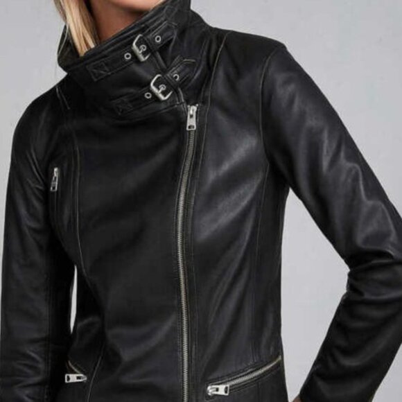 All Saints Bales Leather Biker Jacket, Size 2, Black. - Picture 3 of 11